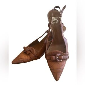 Burberry Brown Quilted Leather Pointed Slingback Pumps